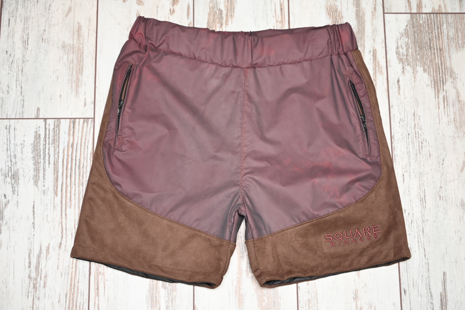 Square Bidness VSOP Shorts — burgundy/brown, embroidered logo